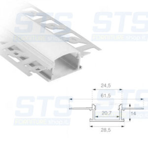 Profilo Alluminio Taglio di Luce 2mt Completo di Cover Opaca e Tappi